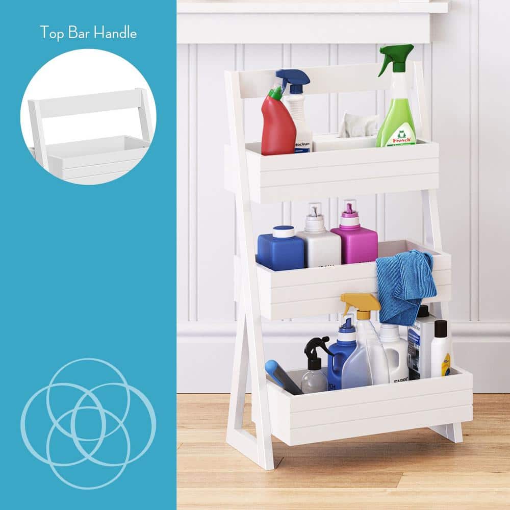 White 3-Shelf Compact Storage Caddy with Handle