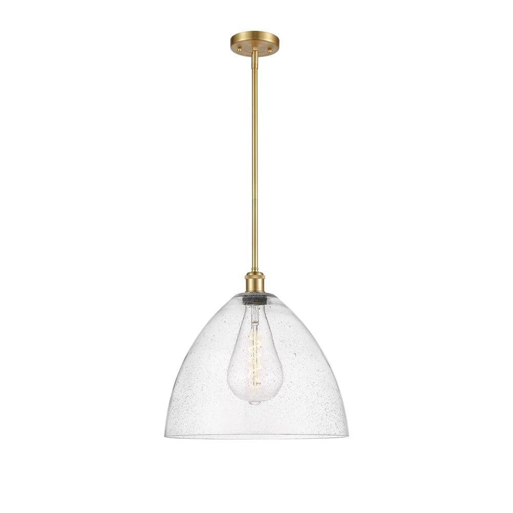 Bristol Glass Elegance 16" Satin Gold Pendant with Seedy Glass