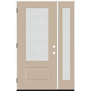 Legacy 51 in. x 80 in. 3/4 Lite Rain Glass RHOS Primed Sandstone Finish Fiberglass Prehung Front Door with 12 in. SL