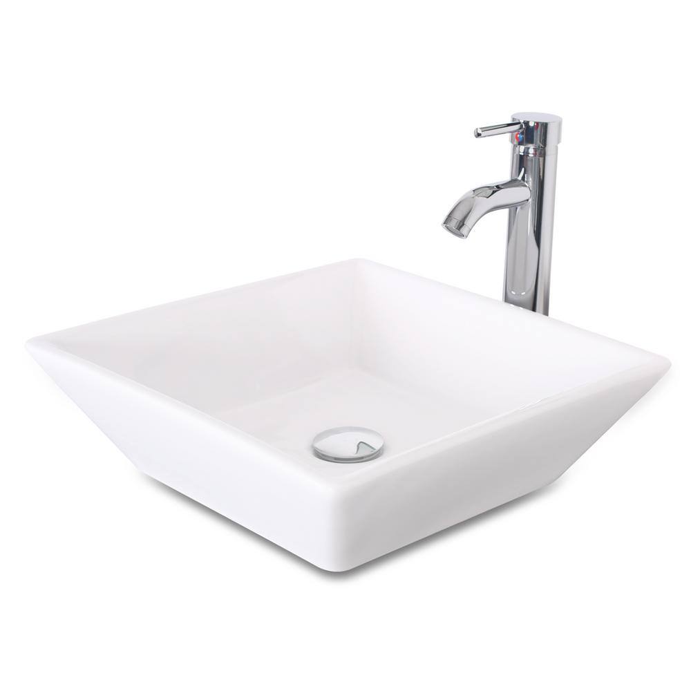24" White MDF Bathroom Vanity with Ceramic Sink and Chrome Faucet
