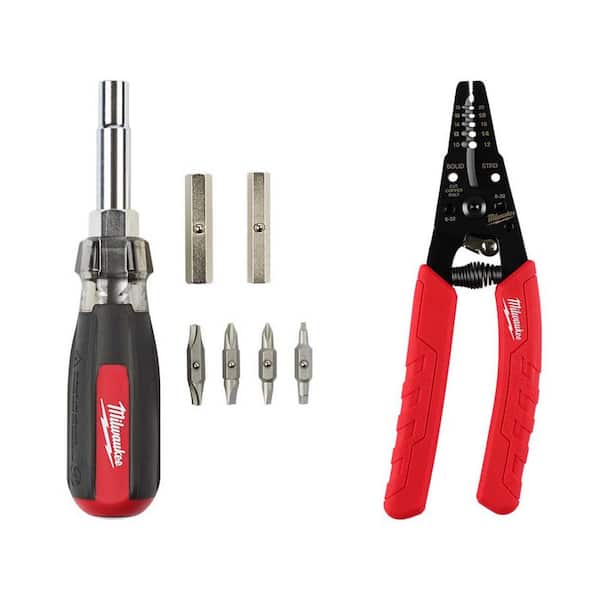 Milwaukee 13-in-1 Multi-Tip Cushion Grip Screwdriver with 10-18 AWG Comfort Grip Wire Stripper and Cutter (2-Piece)