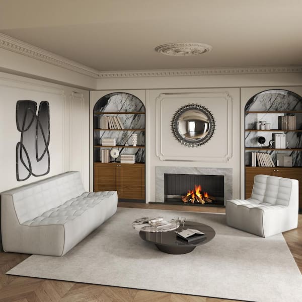 Armless 2-Piece Linen Modular Sectional Sofa 82 in. 3-Seater Fireside Lazy Floor Sofa Couch with Accent Chair in Gray
