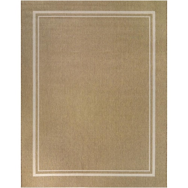 Beige White 8 x 10 Border Indoor/Outdoor Area Rug