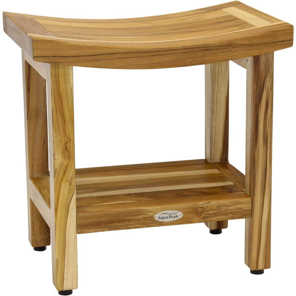Patented 18 in. x 12 in. Sumba Clear-Shield Freestanding Teak Shower Bench 