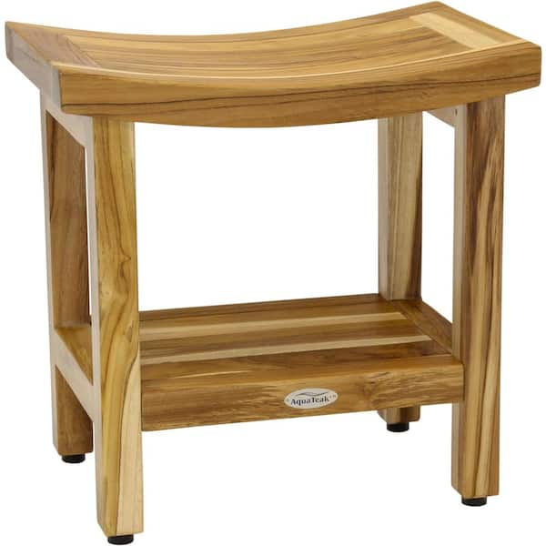 Patented 18 in. x 12 in. Sumba Clear-Shield Freestanding Teak Shower Bench with Shelf Walk in Shower Seat