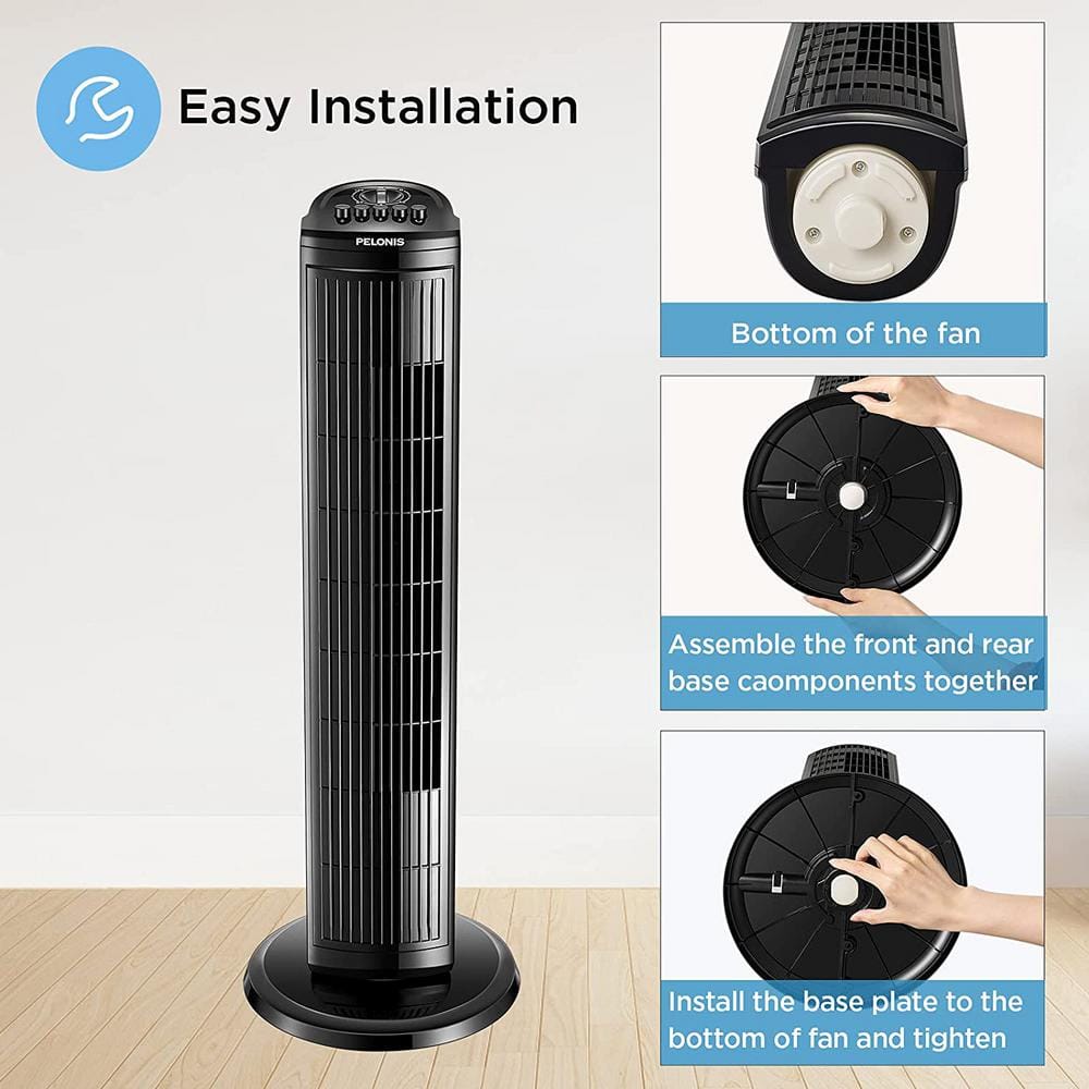 Pelonis 30-Inch Black Oscillating Tower Fan with Timer