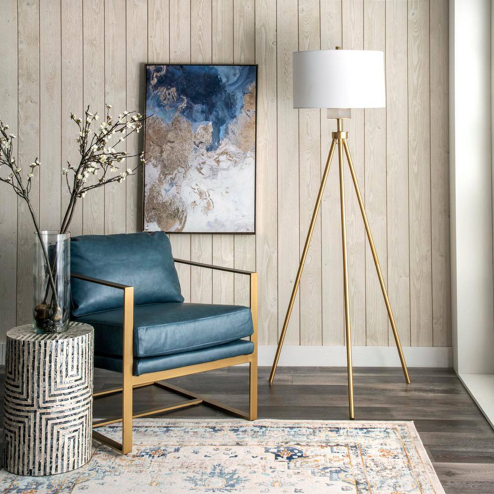 Contemporary White Tripod Floor Lamp with Fabric Shade