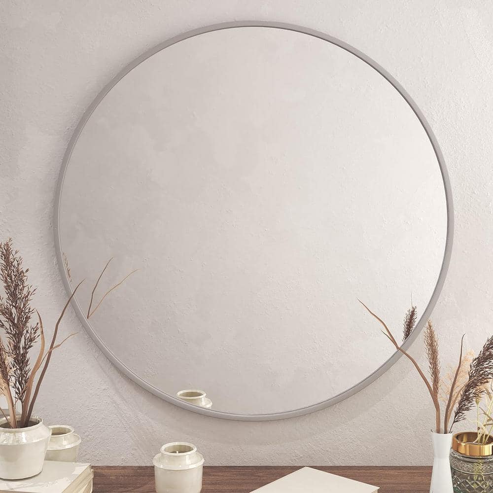 36 in. W x 36 in. H Round Aluminium Framed Wall Bathroom Vanity Mirror in S