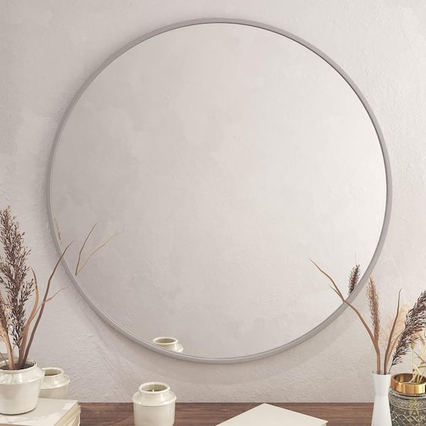 Unbranded 36 in. W x 36 in. H Round Aluminium Framed Wall Bathroom Vanity Mirror in Silver