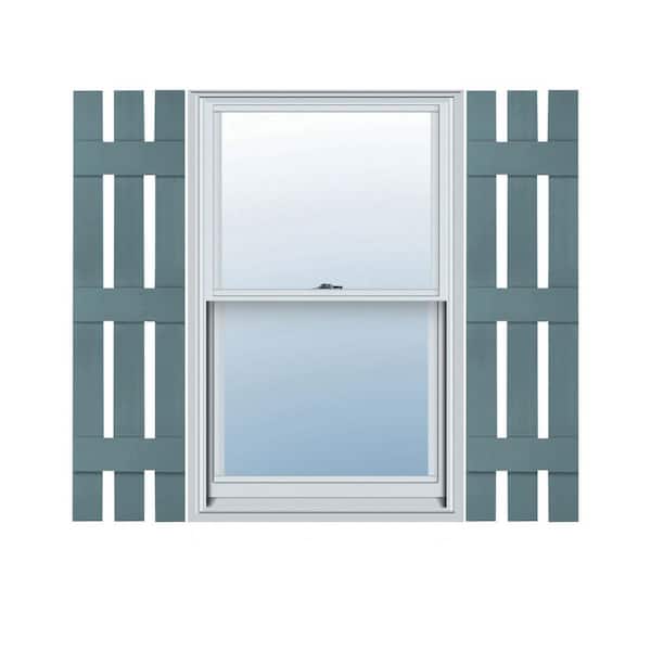 Ekena Millwork 12 in. x 67 in. Lifetime Vinyl Standard Three Board Spaced Board and Batten Shutters Pair Wedgewood Blue