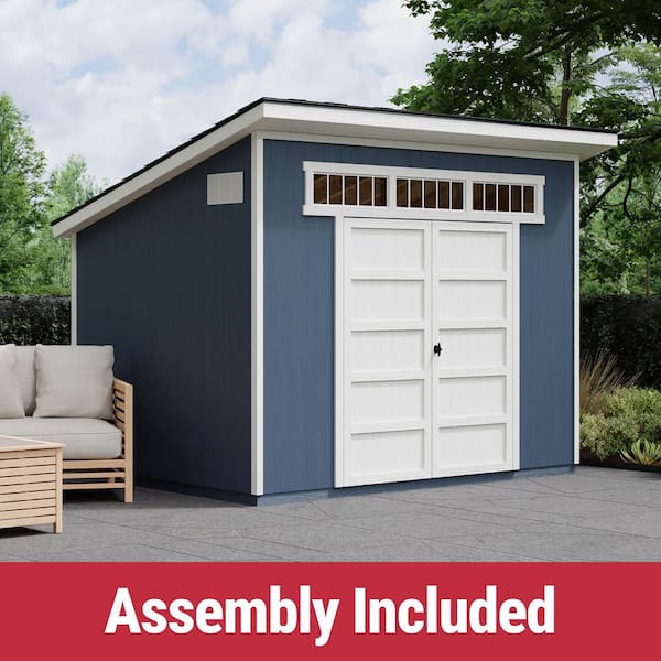 Assembly Included Olympia 10 ft. x 7.5 ft. Wood Shed w/ Floor-Modern Outdoor Storage w/ Gray Shingles, 75 sq. ft.