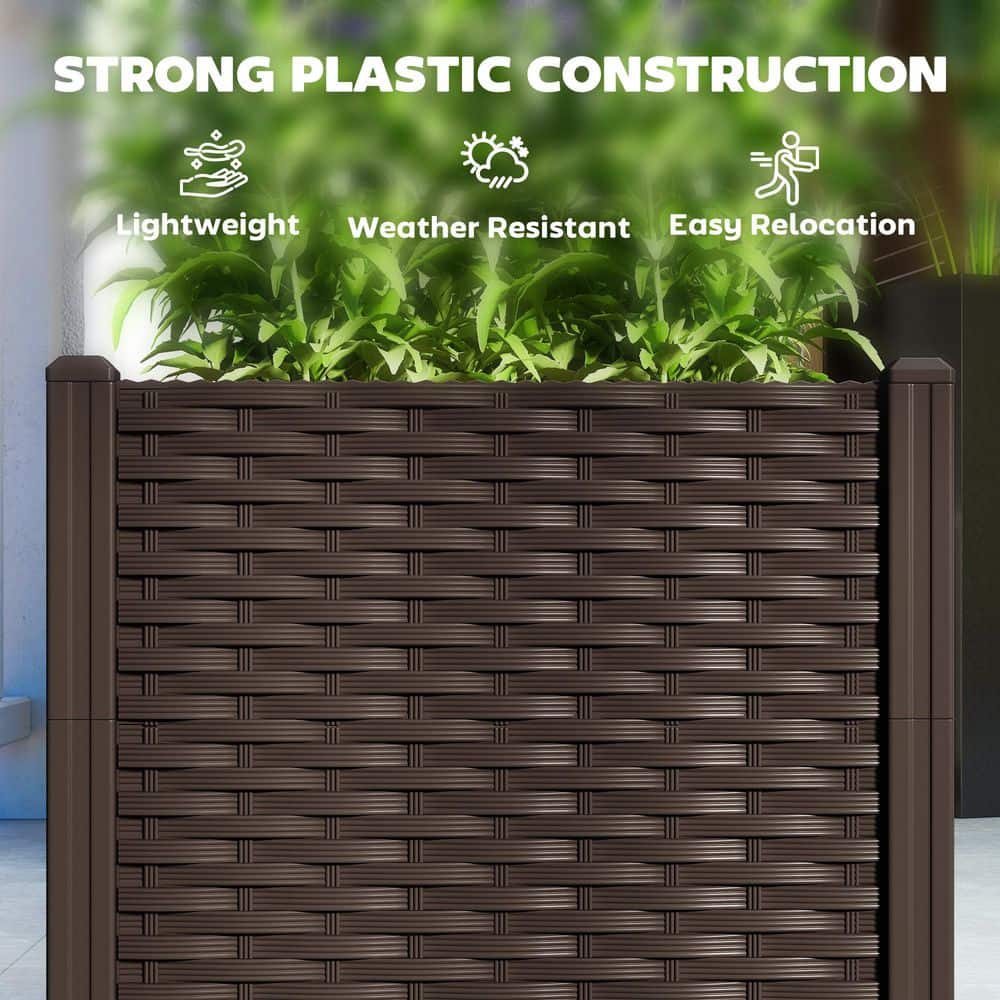 Brown Wicker Plastic Raised Garden Bed with Drainage Holes