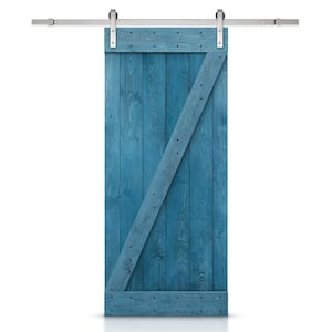 Z Bar Series 24 in. x 84 in. Pre-Assembled Ocean Blue Stained Wood Interior Sliding Barn Door with Hardware Kit