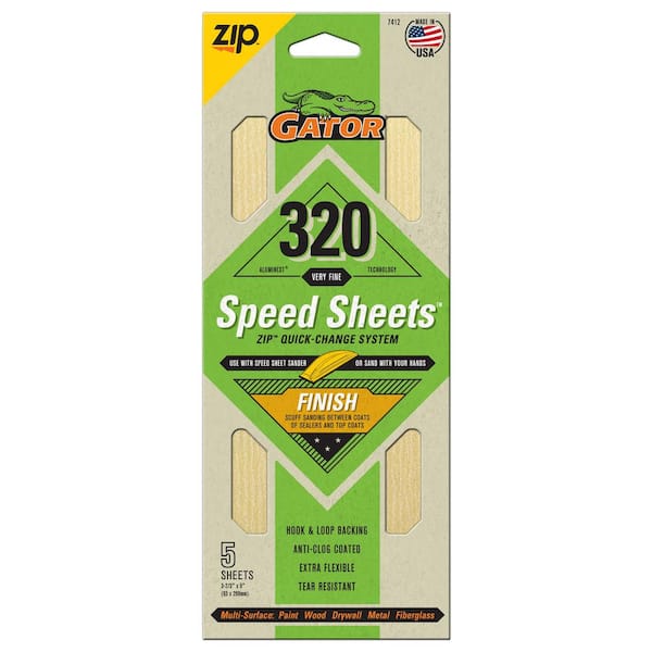 Gator AlumiNext Speed Sheets 3-2/3 in. x 9 in. 320 Grit Very Fine Hook and  Loop Sand Paper (5-Pack) 7412 - The Home Depot