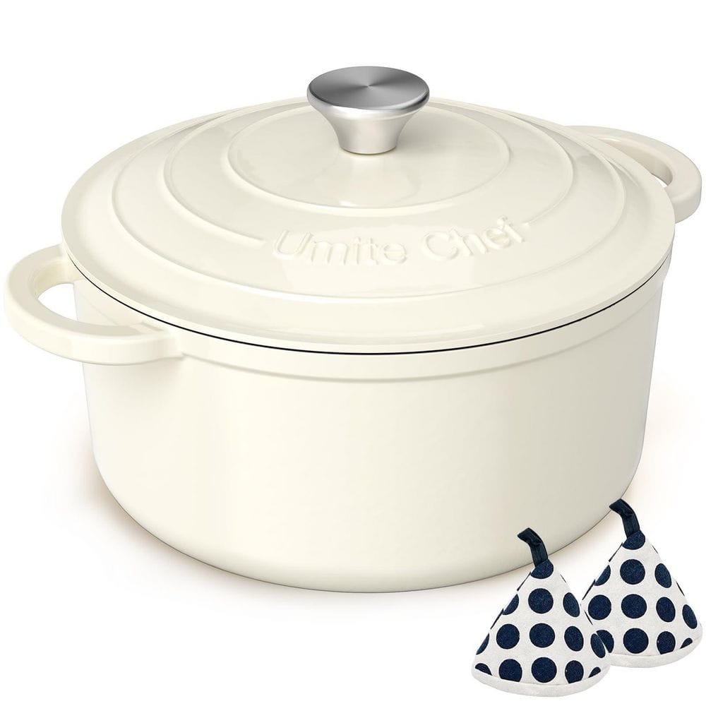 5 qt. Cast Iron Dutch Oven in White with Lid and Cotton Potholders, Oven-Safe up to 500°F, Non-Stick and Easy to Clean price history on PriceWatchPro