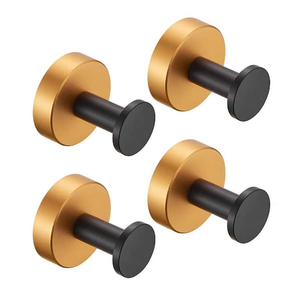 4-Pack Black Gold Aluminum Wall-Mounted Knob Robe/Towel Hook, Wall Hanging Hook with Round Base for Bathroom Kitchen