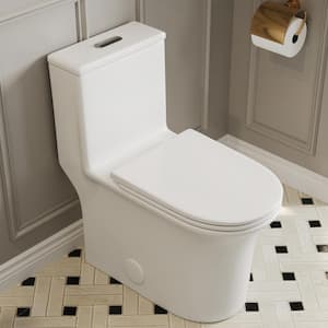 1-Piece 1.1/1.6 GPF Dual Flush Elongated Toilet 12 in. Rough in Floor Mounted Toilet in White, Soft Close Seat Included