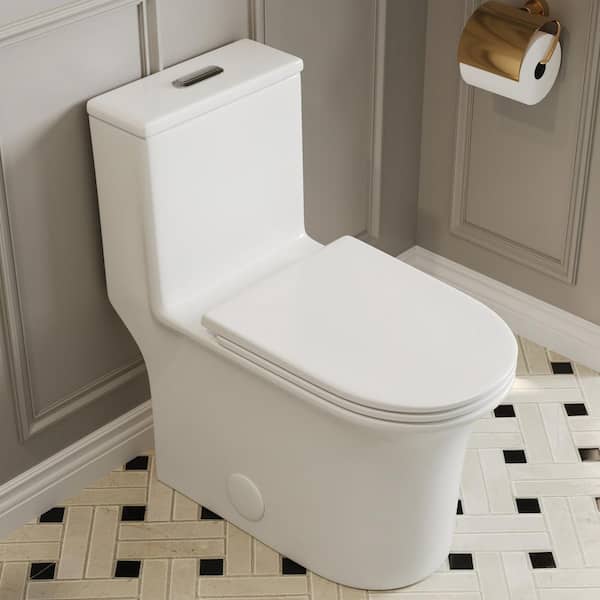 DEERVALLEY 1-Piece 1.1/1.6 GPF Dual Flush Elongated Toilet 12 in. Rough in Floor Mounted Toilet in White, Soft Close Seat Included