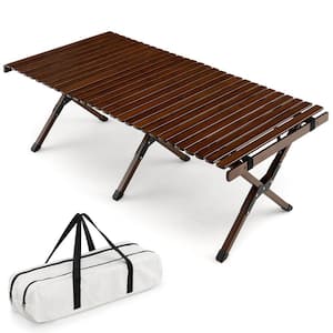 Portable Folding Bamboo Camping Table w/Carry Bag Outdoor & Indoor Coffee