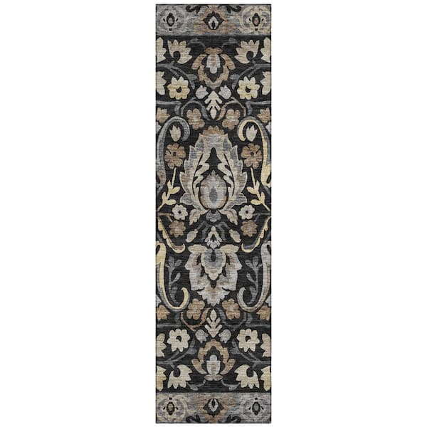 Chantille Machine Washable Indoor/Outdoor Abstract ACN3159 Black 2 ft. x 7 ft. Runner Rug