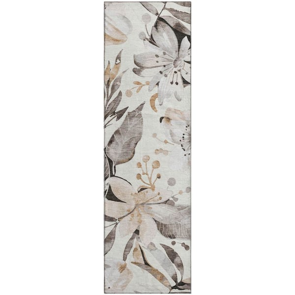 Mayfield Premium Machine Washable Abstract AMF2260 Ivory 2 ft. x 7 ft. Runner Rug