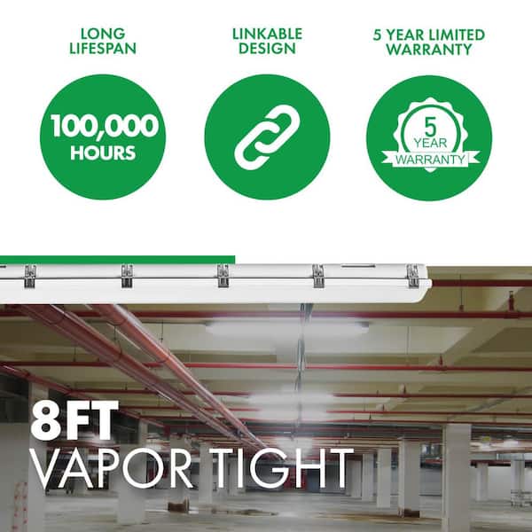 8 ft. 90-Watt 12870 Lumen Dimmable White Vapor Tight Wraparound Light, 3500K