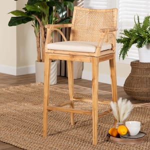 Storsel 29.6 in. Natural Rattan Wood Bar Stool (Set of 2)