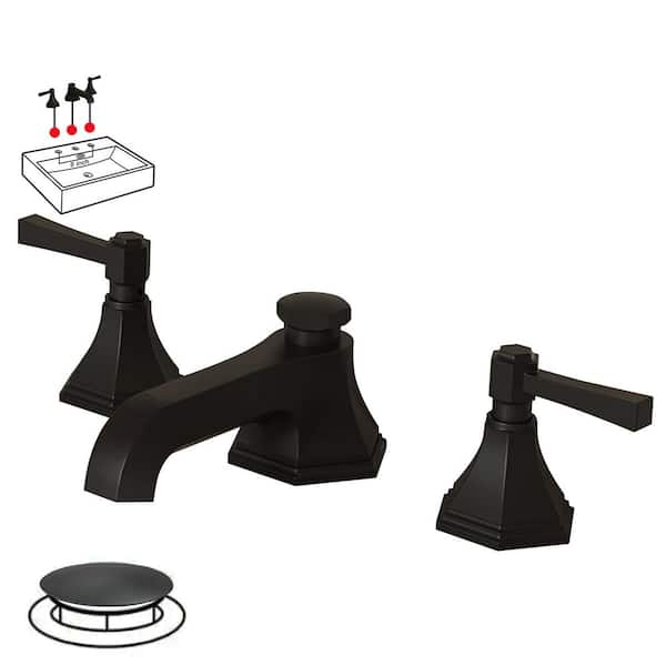 Fapully 8 in. Widespread Double Handle Bathroom Faucet, 3-Hole Bathroom Faucet with Pop Up Drain in Matte Black