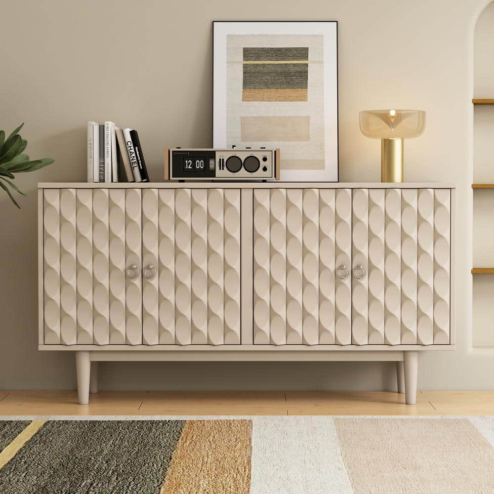 Modern White Wood 60.70 in W Sideboard with 4 Convex Pattern Doors and 2 Si