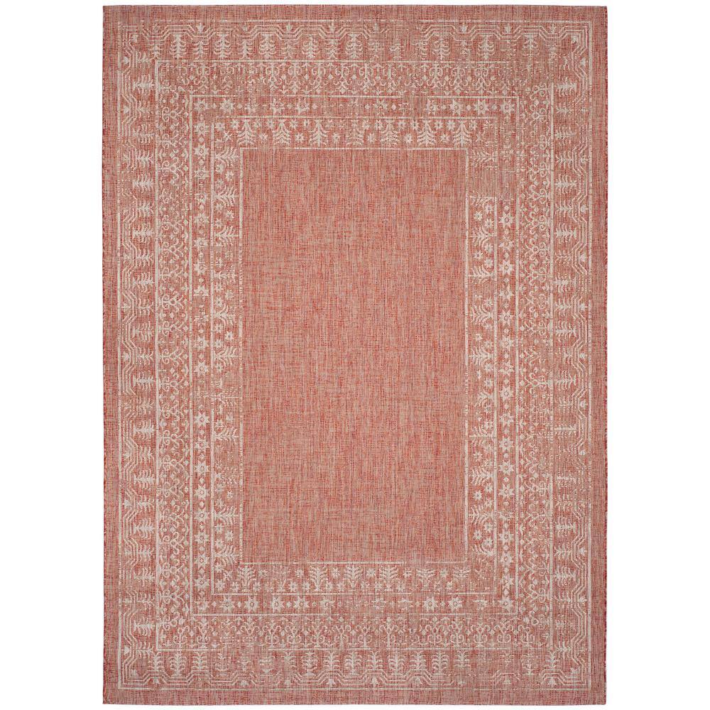 Courtyard 59'' Red and Beige Easy-Care Synthetic Area Rug