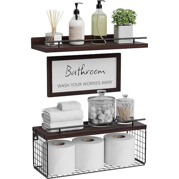 Unbranded 6 in. x 16 in. x 5.5 in. Rustic Brown Wood Floating Shelves for Wall Set of 3