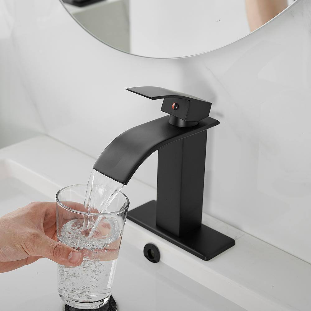 Matte Black Single Handle Waterfall Bathroom Faucet