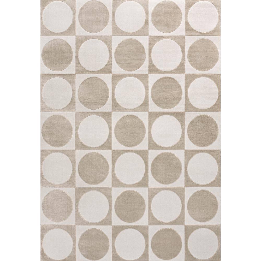 High Low Rug JONATHAN Y Helena Modern Geometric Circles In Squares High-Low Beige ...