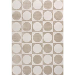 Helena Modern Geometric Circles In Squares High-Low Beige/Cream 8 ft. x 10 ft. Area Rug