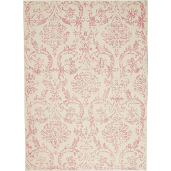 6 ft. x 9 ft. Pink Medallion Power Loom Non Skid Area Rug