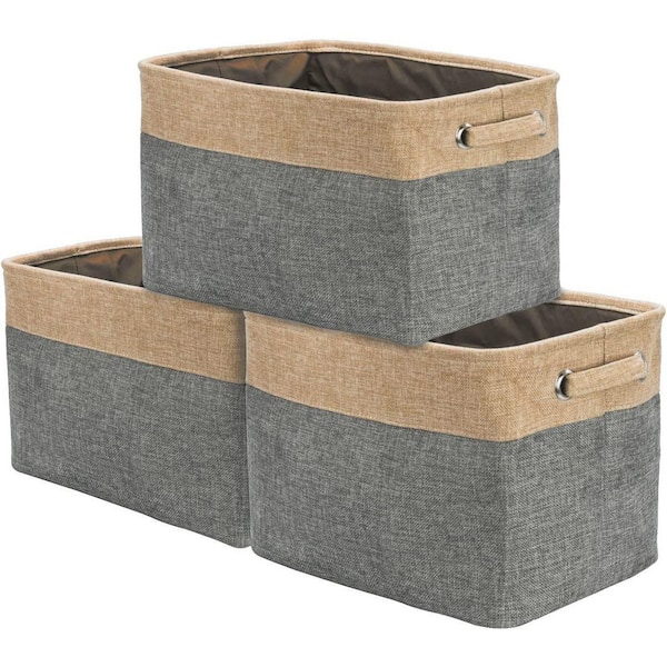 Sorbus 15 in. H x 10 in. W x 9 in. D Grey Tan Fabric Cube Storage Bin with Carry Handles 3-Pack