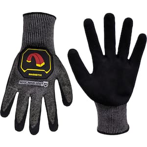 Level 5 Impact Cut Resistant Work Glove with Integrated Magnetic Storage in Gray, Medium