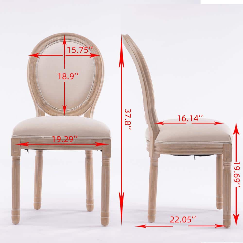 Beige Linen Upholstered Low Back Wood Side Chair Set
