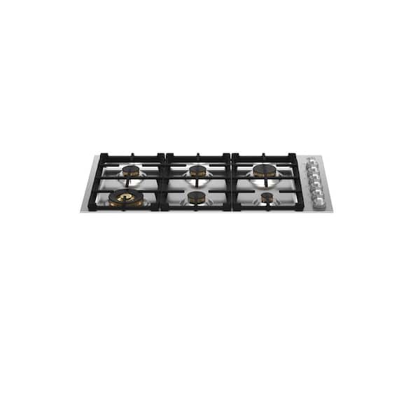 Bertazzoni Master 36 in. Drop-In Gas Cooktop in Stainless Steel with 6 Brass Burners