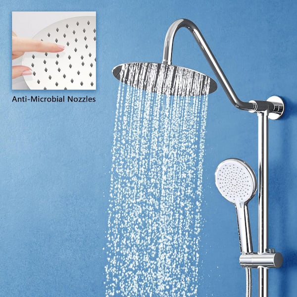 3-Spray Round High Pressure Deluxe Wall Bar Shower Kit with Hand Shower in Chrome