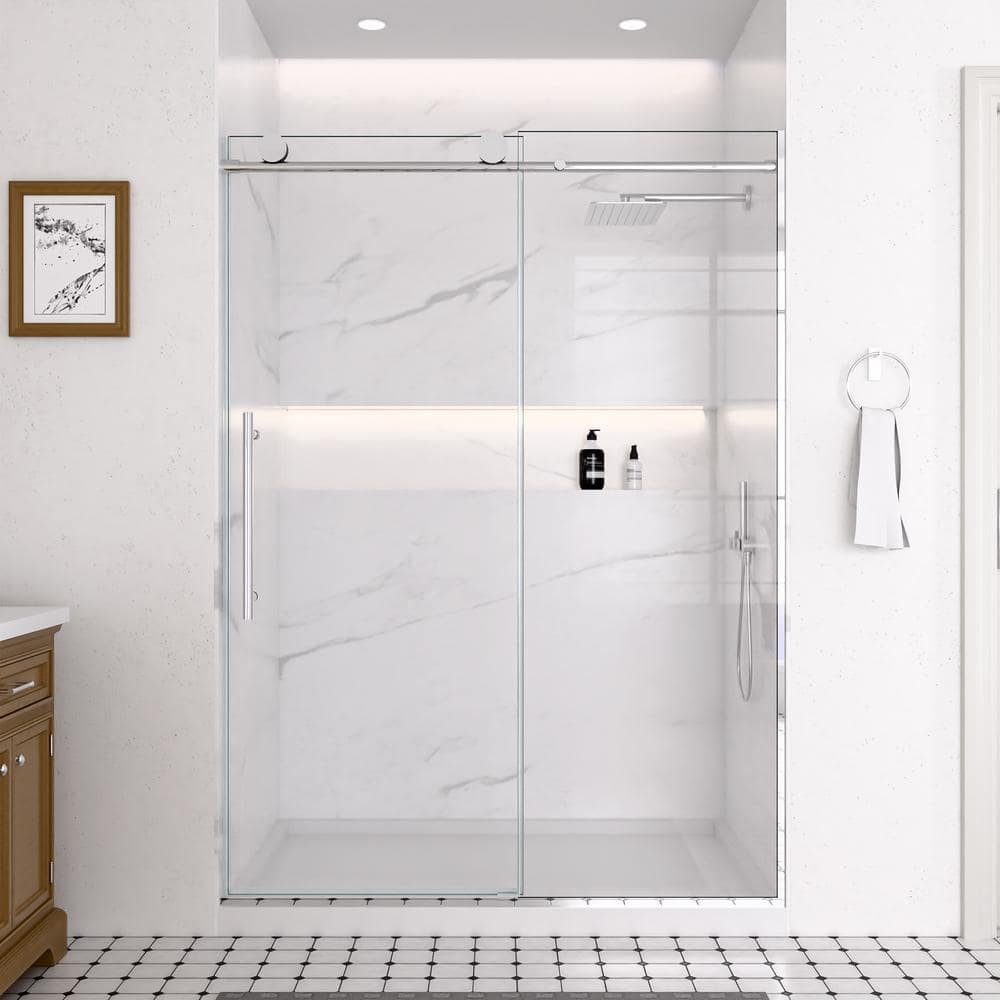 54 in. W x 74 in. H Sliding Frameless Shower Door in Chrome with Soft Close System and 5/16in. Clear SGCC Tempered Glass price history on PriceWatchPro