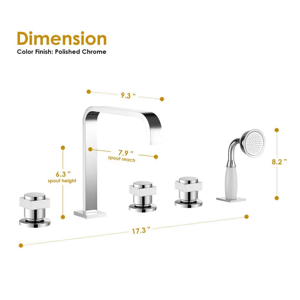 Polished Chrome Triple Handle Deck-Mount Roman Tub Faucet