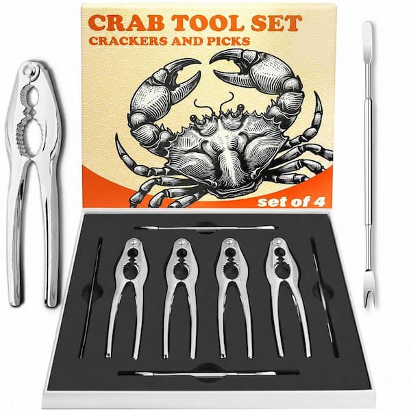 Heavy Duty Zinc Alloy Seafood Tool Set, Crab Leg Cracker Kit, Rustproof, Ergonomic, Easy Clean, 4 Piece
