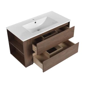 Victoria 36 in. W x 18 in. D x 19 in. H Floating Single Sink Bath Vanity with Acrylic in White and Cabinet in Walnut Top