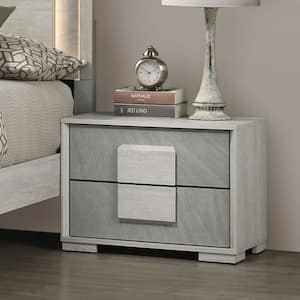 Bulevard Washed White and Stone Gray 2-Drawer 23.5 in. W Nightstand