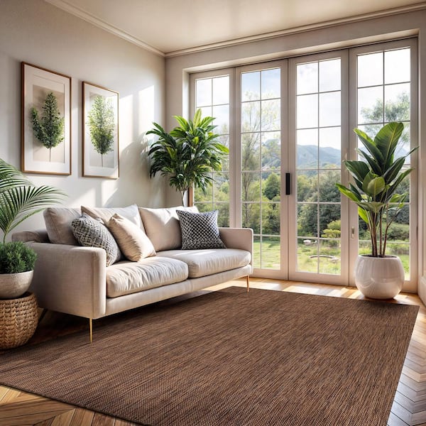 Sunshine Solid Gold 9 ft. x 12 ft. Indoor Outdoor Area Rug