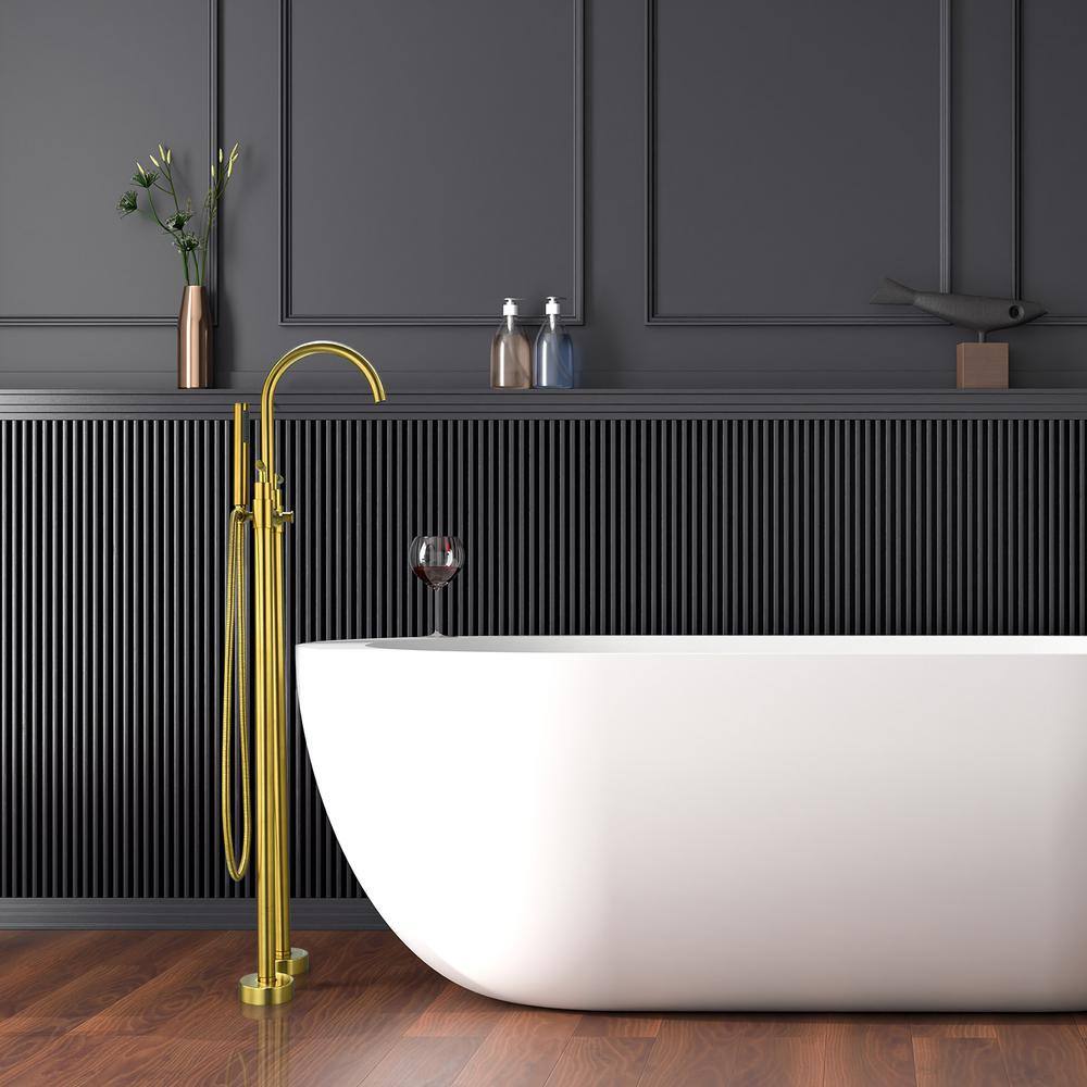 Brushed Gold Stainless Steel Floor Mounted Tub Filler with Handshower
