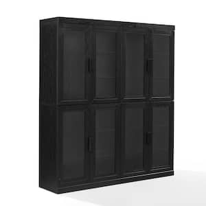 Essen Black Faux Wood 63.5 in. Pantry Cabinet with Glass Doors (2-Piece)