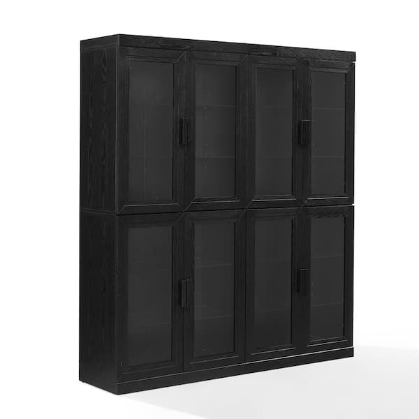 CROSLEY FURNITURE Essen Black Faux Wood 63.5 in. Pantry Cabinet with Glass Doors (2-Piece)