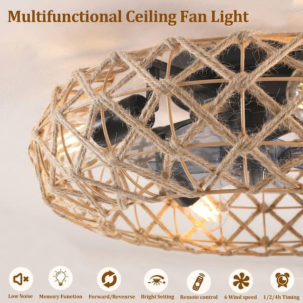 YUHAO Trevina 20 in. Indoor Flush Mount Black Ceiling Fan
